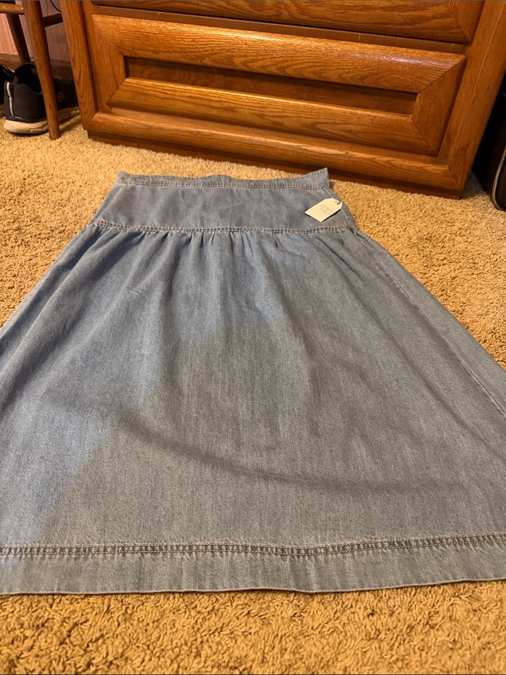 Time and Tru Light Blue Denim A-Line Midi Skirt